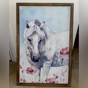 White horse with flowers wall art